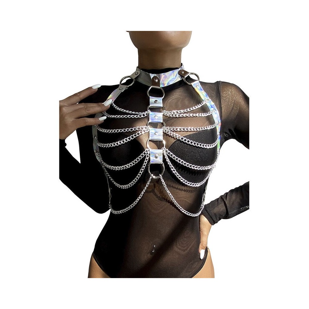 SUBBLIME - 953737 CHEST HARNESS WITH RINGS AND CHAINS SILVER ONE SIZE