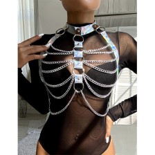 SUBBLIME - 953737 CHEST HARNESS WITH RINGS AND CHAINS SILVER ONE SIZE