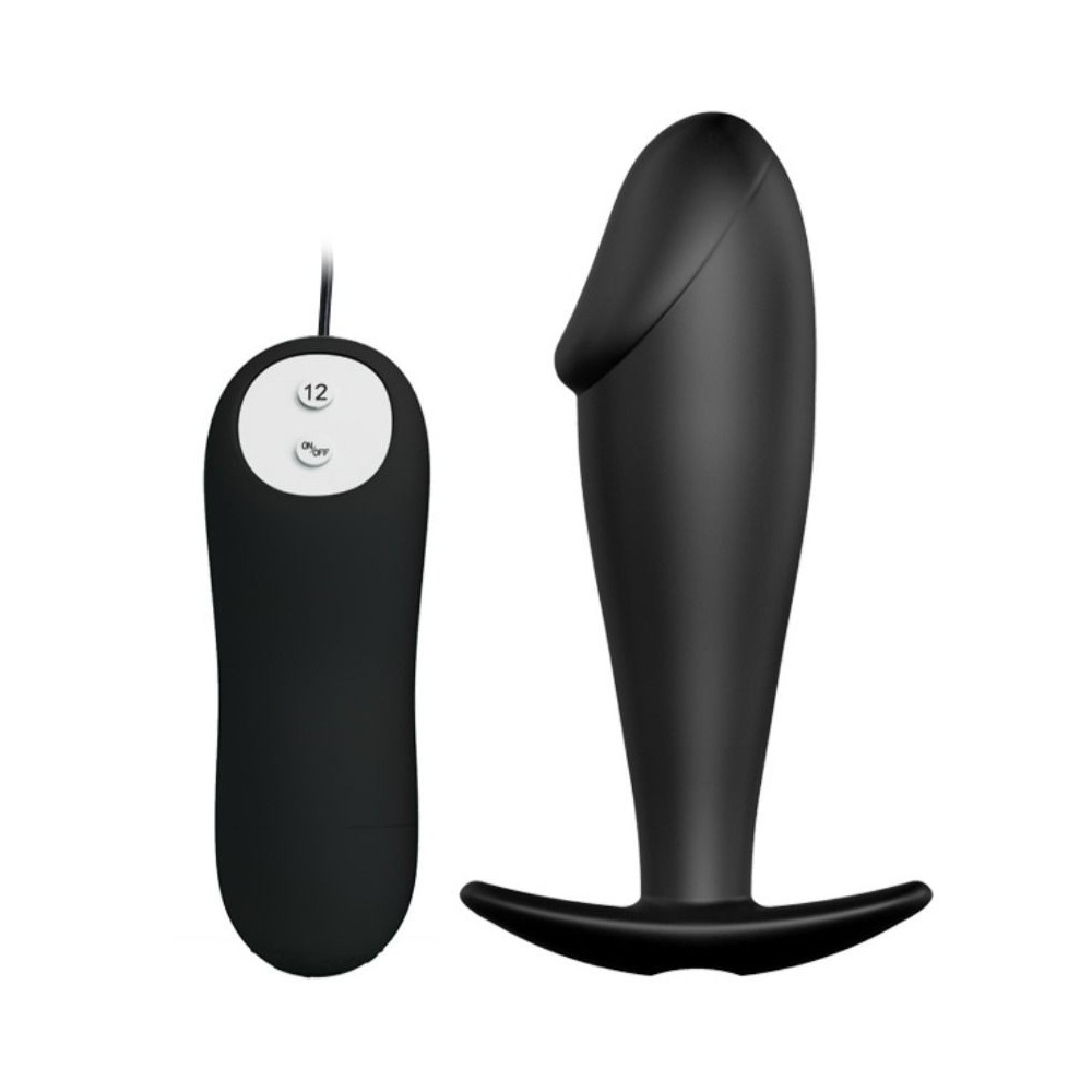 PRETTY LOVE - SILICONE ANAL PLUG FORMA DE PÊNIS E 12 MODOS DE VIBRAO PRETO