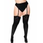 LEG AVENUE - BLACK NYLON THIGH HIGHS WITH BLACK BOW PLUS SIZE
