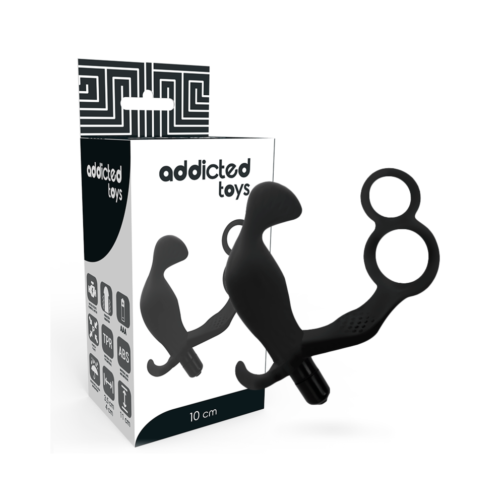 ADDICTED TOYS - ANALPLUG MIT DOPPELTEM PENISRING UND HODEN SCHWARZ