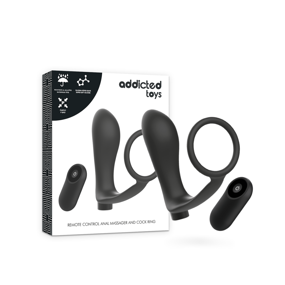 ADDICTED TOYS - ANEL DE PÊNIS COM CONTROLE REMOTO PLUG ANAL PRETO RECARREGVEL