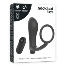 ADDICTED TOYS - ANNEAU PÉNIS AVEC TÉLÉCOMMANDE PLUG ANAL NOIR RECHARGEABLE