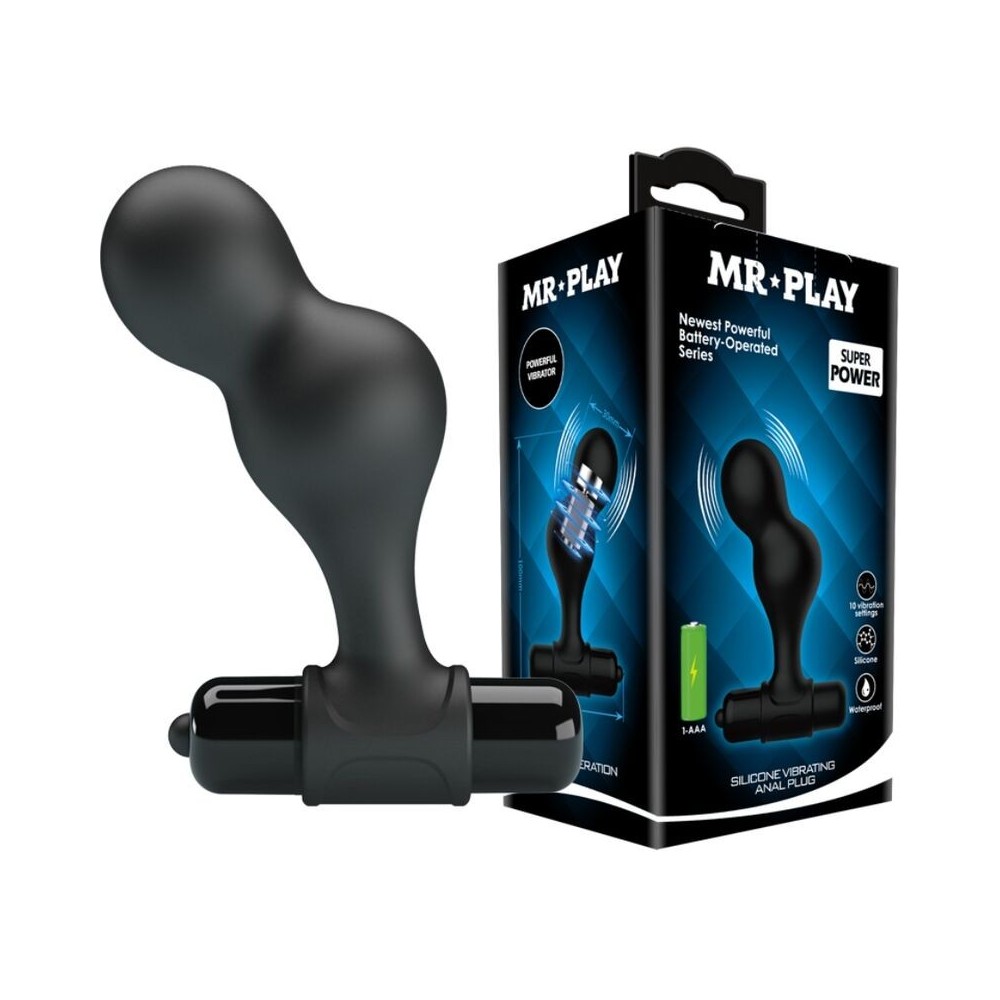 MR PLAY - BLACK SILICONE VIBRATOR ANAL PLUG