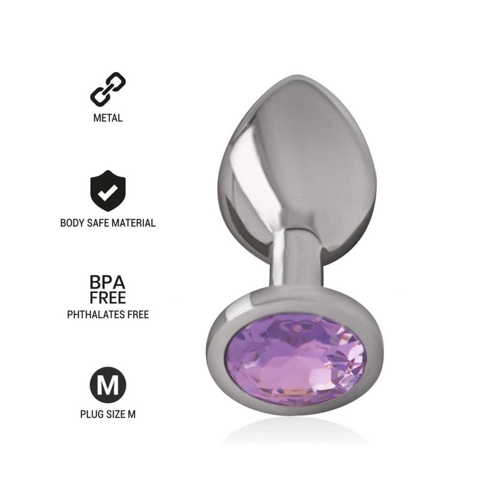 INTENSE - METAL ALUMINUM ANAL PLUG WITH VIOLET GLASS SIZE M