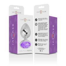 INTENSE - METAL ALUMINUM ANAL PLUG WITH VIOLET GLASS SIZE M