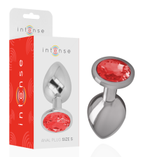 INTENSE - METAL ALUMINUM ANAL PLUG WITH RED GLASS SIZE S