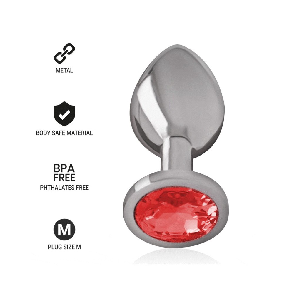 INTENSE - PLUG ANAL DE METAL COM CRISTAL VERMELHO TAMANHO M