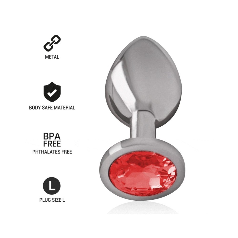 INTENSE - METAL ALUMINUM ANAL PLUG WITH RED GLASS SIZE L