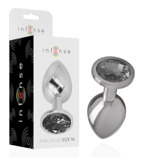 INTENSE - METAL ALUMINUM ANAL PLUG WITH BLACK GLASS SIZE M