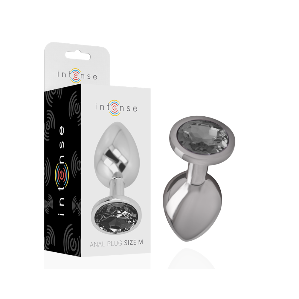 INTENSE - METAL ALUMINUM ANAL PLUG WITH BLACK GLASS SIZE M