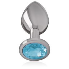 INTENSE - METAL ALUMINUM ANAL PLUG WITH BLUE GLASS SIZE S