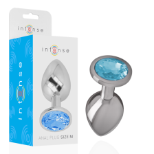 INTENSE - METAL ALUMINUM ANAL PLUG WITH BLUE GLASS SIZE M