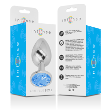 INTENSE - METAL ALUMINUM ANAL PLUG WITH BLUE GLASS SIZE L