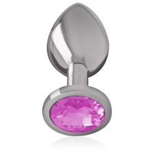 INTENSE - METAL ALUMINUM ANAL PLUG WITH PINK GLASS SIZE S