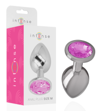 INTENSE - METAL ALUMINUM ANAL PLUG WITH PINK GLASS SIZE M