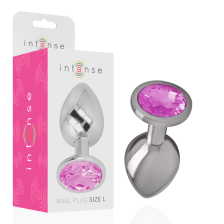 INTENSE - METAL ALUMINUM ANAL PLUG WITH PINK GLASS SIZE L