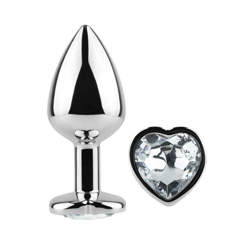 SECRETPLAY - METAL BUTT PLUG CLEAR CRYSTAL HEART SMALL SIZE 7 CM