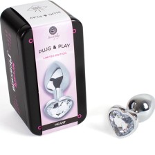 SECRETPLAY - METAL BUTT PLUG CLEAR CRYSTAL HEART SMALL SIZE 7 CM