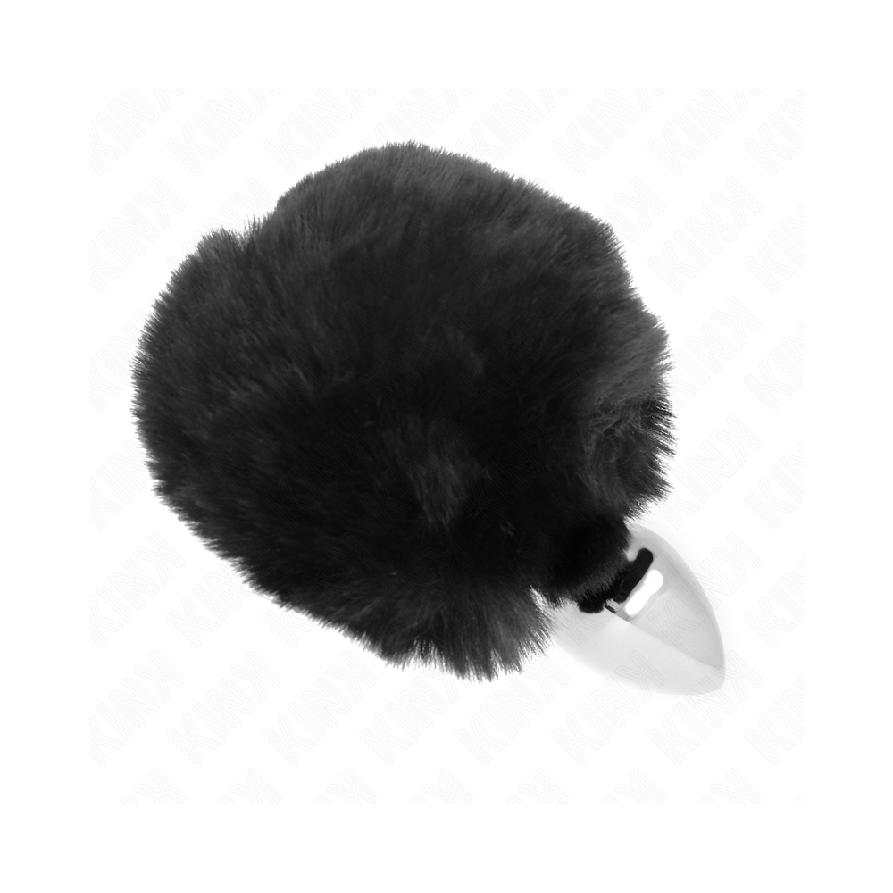 KINK - STAINLESS STEEL PLUG 7 x 3 CM WITH BLACK FAUX FUR RABBIT TAIL 8 CM