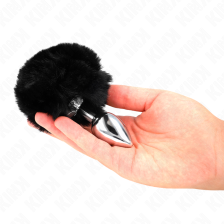 KINK - STAINLESS STEEL PLUG 7 x 3 CM WITH BLACK FAUX FUR RABBIT TAIL 8 CM