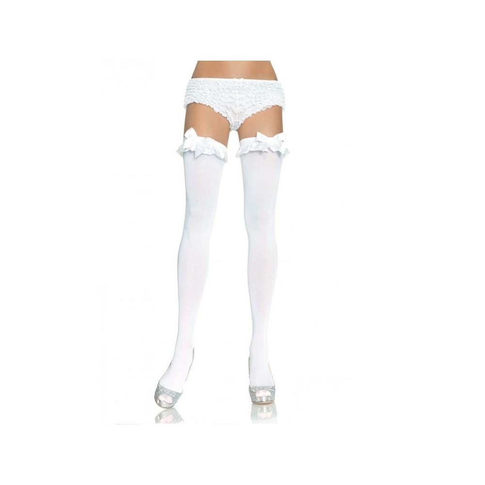 LEG AVENUE - WHITE OPAQUE TIGHTS WITH Ruffle AND BOW FINISH