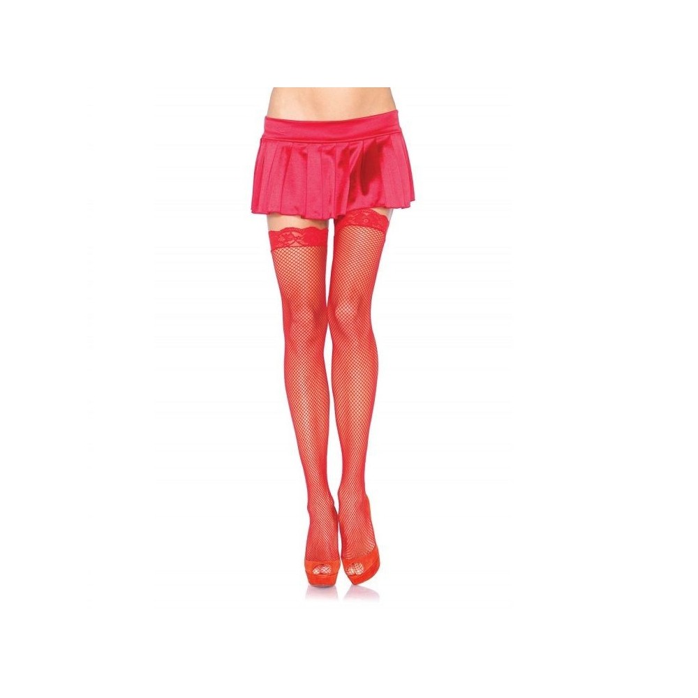 LEG AVENUE - SMALL NET STOCKINGS WITH RED LACE