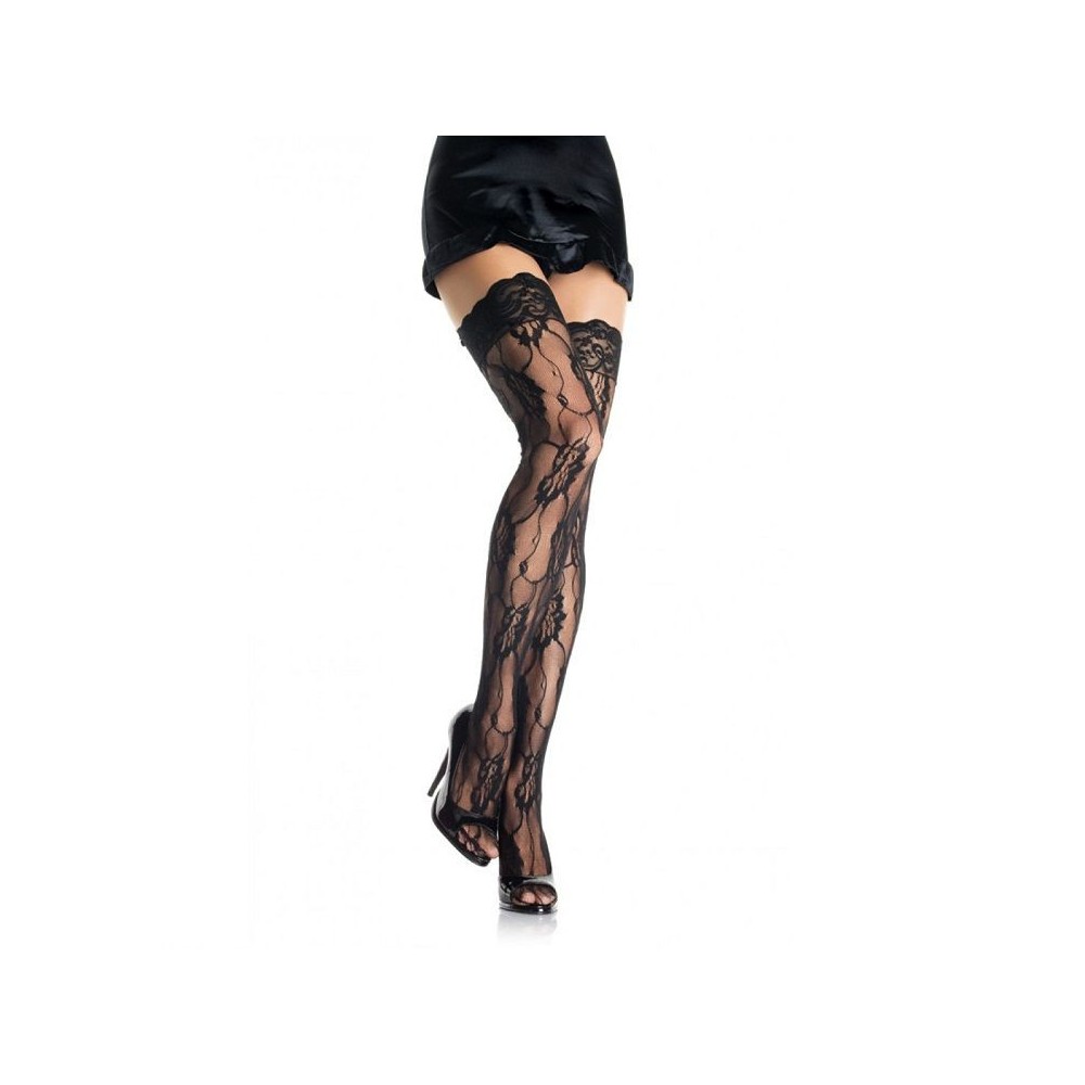 LEG AVENUE -BAS EN DENTELLE ROMANTIQUE FLEURIE