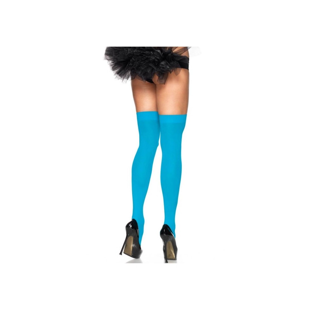 LEG AVENUE - CUISSES HAUTES EN NYLON BLEU