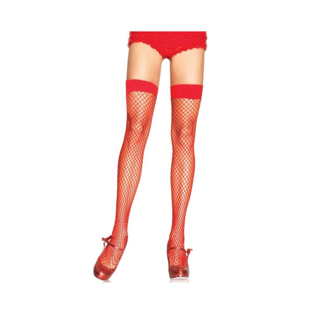 LEG AVENUE - FISHNET THIGH HIGHS RED ONE SIZE