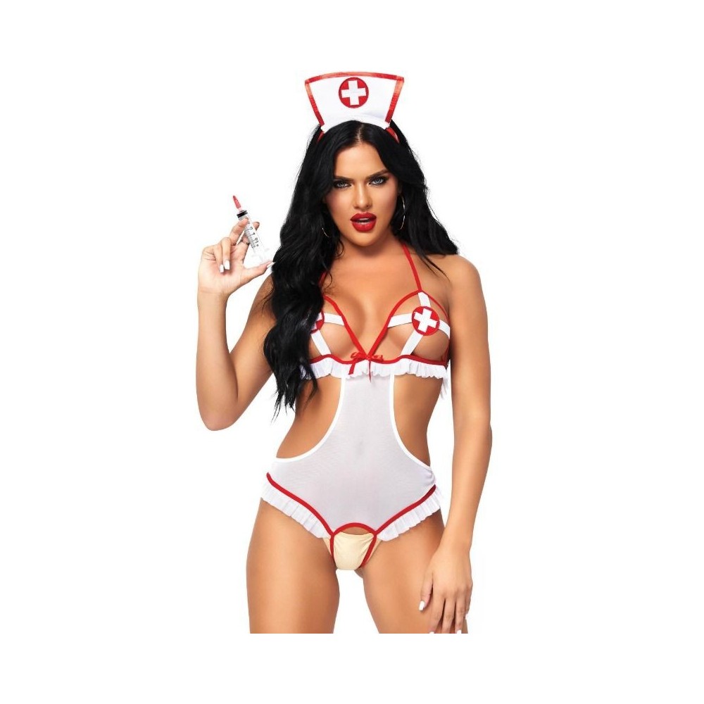 LEG AVENUE - NURSE OPEN CROTHLESS TEDDY ONE SIZE