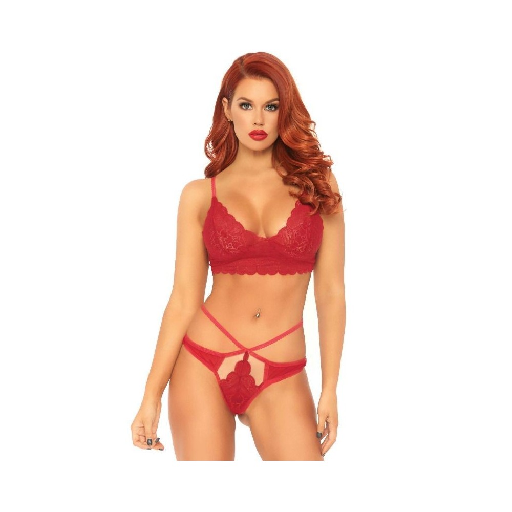 LEG AVENUE - ENSEMBLE 2 PIÈCES BRALETTE ET STRING EN DENTELLE S/M