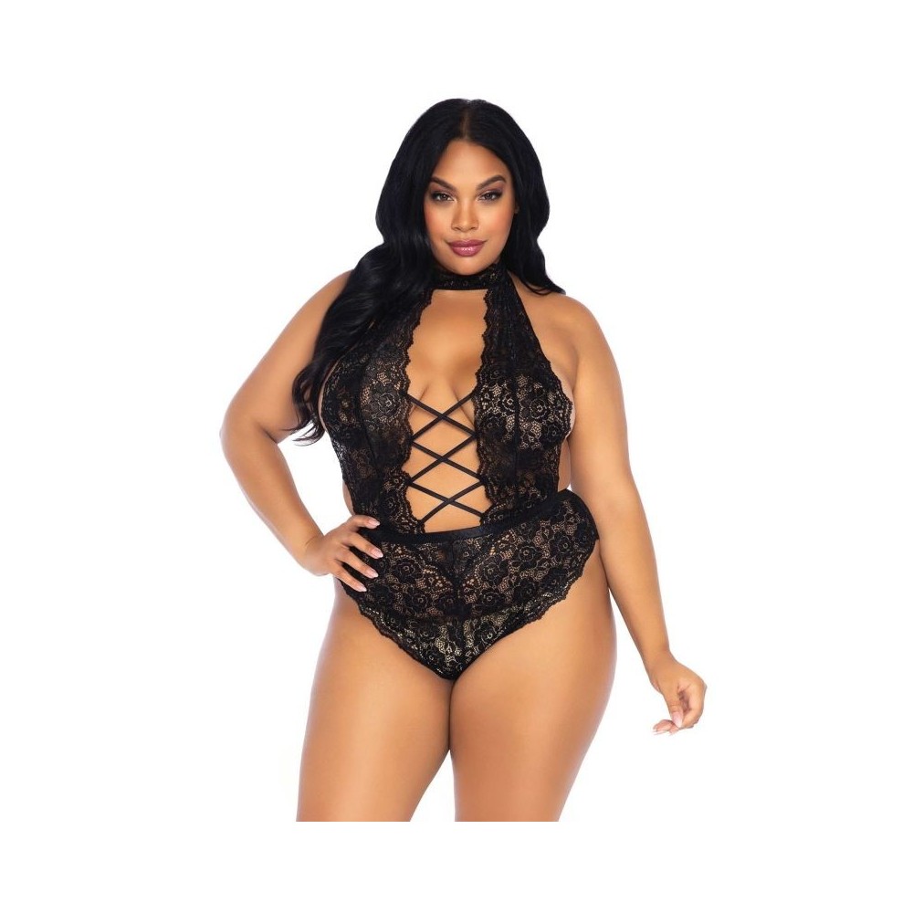 LEG AVENUE - FLORAL LACE CROTHLESS TEDDY PLUS SIZE