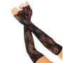 LEG AVENUE - GUANTI SENZA DITA IN RETE FLOREALE NERO