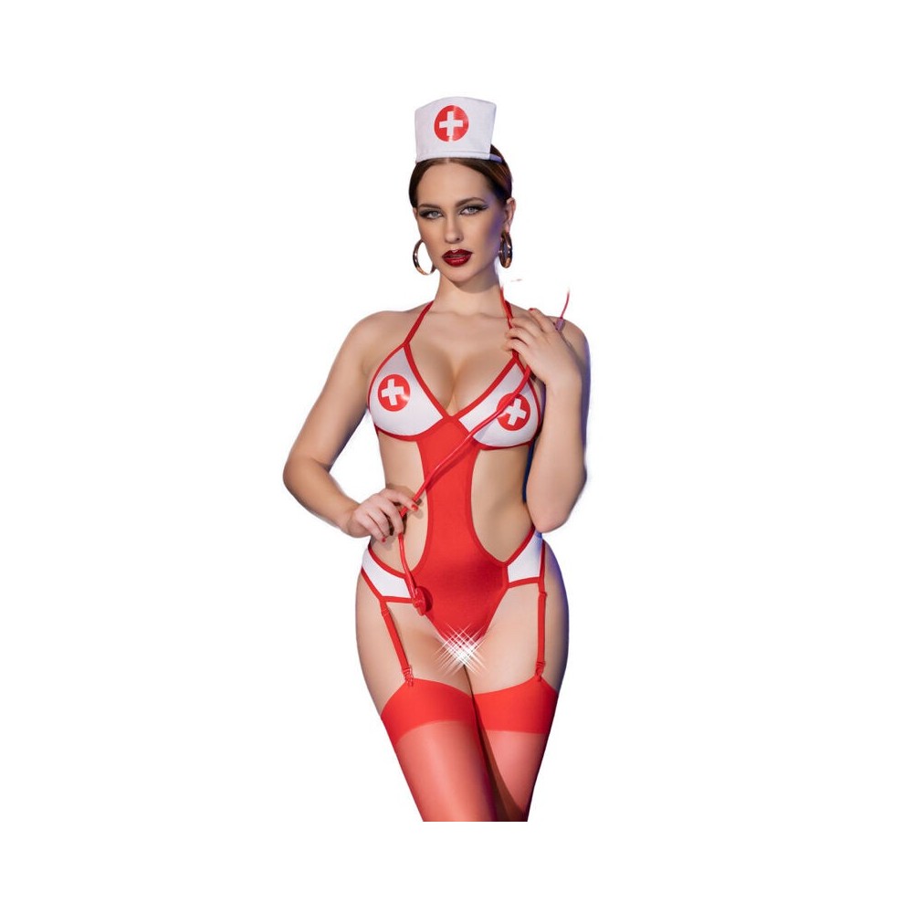 CHILIROSE - CR 4631 SET BODYSUIT NURSE CROTCHLESS RED L/XL