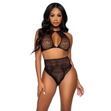 LEG AVENUE - TWO PIECES SET HALTER CROP TOP & THONG PANTY PANTY ONE SIZE