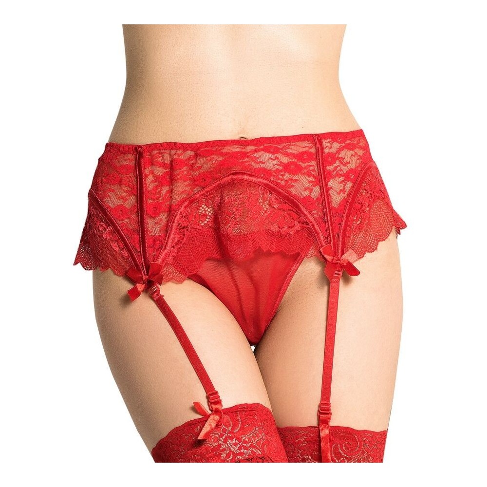 QUEEN LINGERIE - STRING AVEC JARRETIÈRE DENTELLE S/M