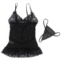 SUBBLIME - BABYDOLL BRETELLES RÉGLABLES ET DENTELLE TRANSPARENTE IMPRIMÉ FLEURI NOIR L/XL