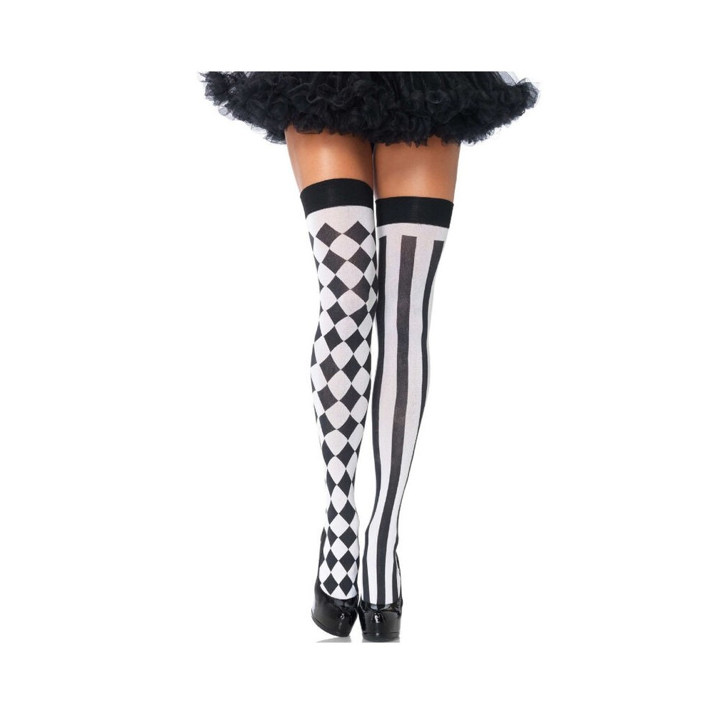 LEG AVENUE - BLACK/WHITE ARLEQUIN HIGH SOCKS