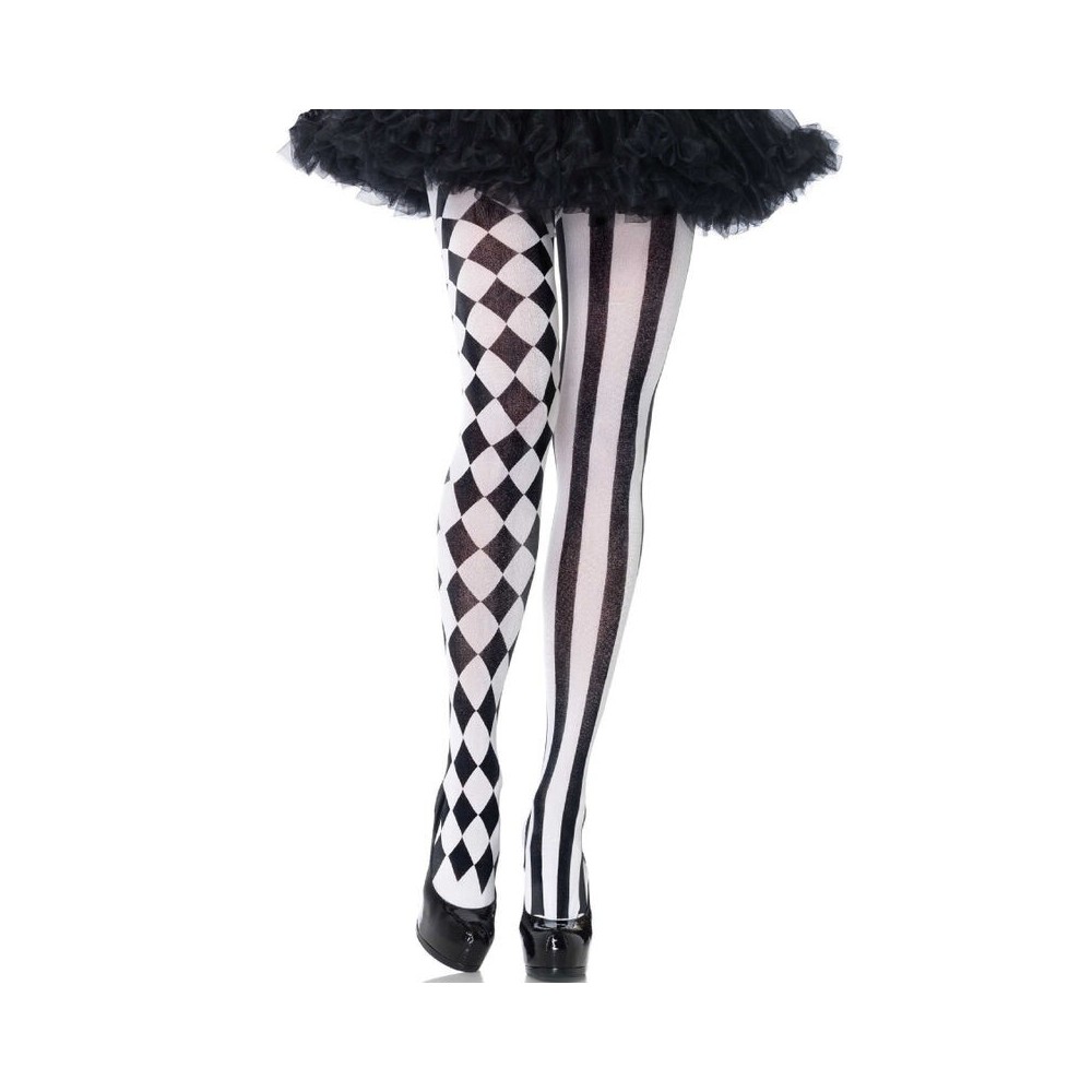 LEG AVENUE - COLLANT ARLECCHINO NERO/BIANCO