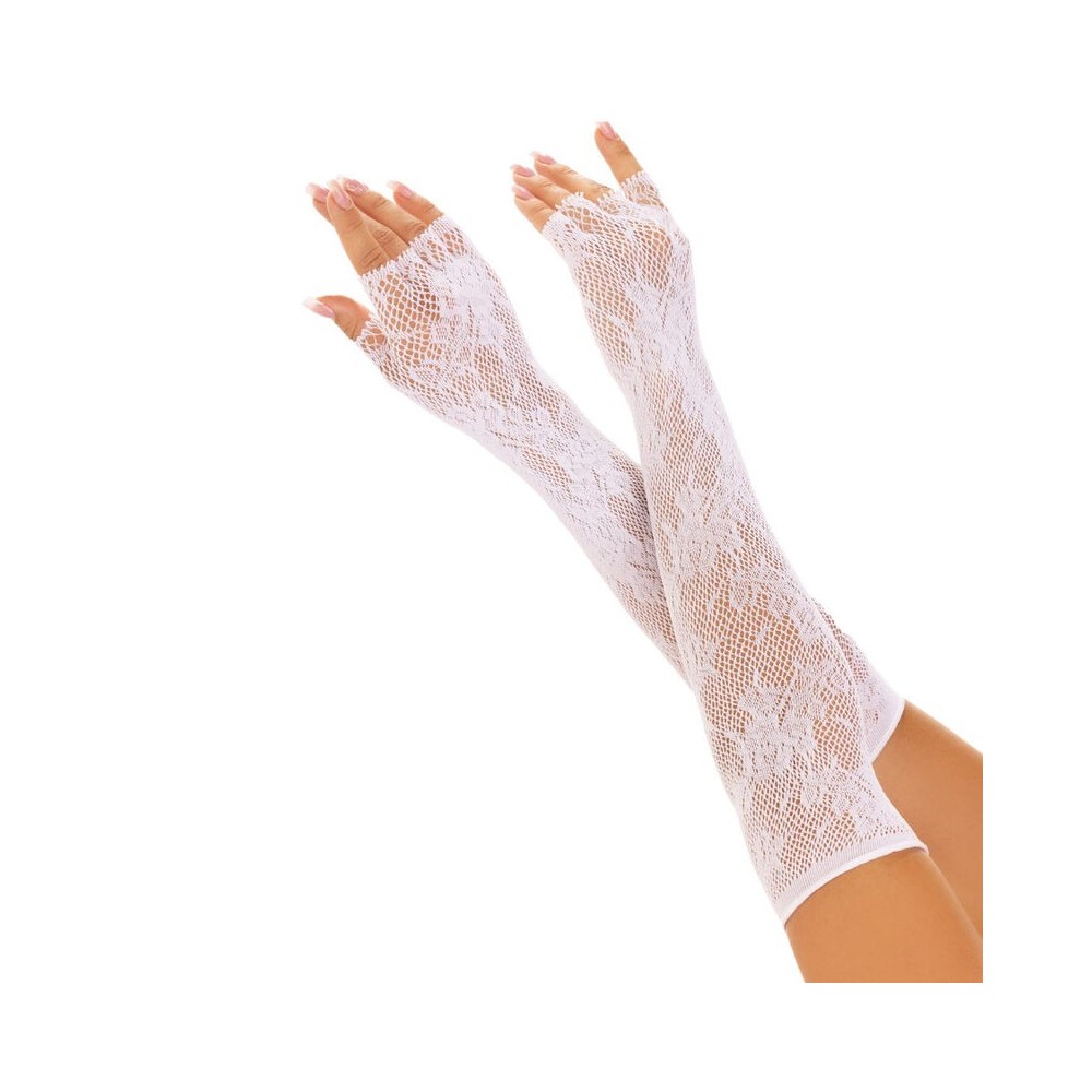 LEG AVENUE - FLORAL NETWORK FINGERLESS GLOVES WHITE