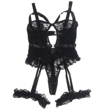 SUBBLIME - TEDDY MIT STRUMPFBAND MIT SPITZENDETAIL UND STREIFEN SCHWARZ L/XL
