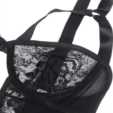 SUBBLIME - TEDDY MIT STRUMPFBAND MIT SPITZENDETAIL UND STREIFEN SCHWARZ L/XL