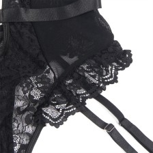 SUBBLIME - TEDDY MIT STRUMPFBAND MIT SPITZENDETAIL UND STREIFEN SCHWARZ L/XL