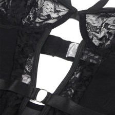 SUBBLIME - TEDDY MIT STRUMPFBAND MIT SPITZENDETAIL UND STREIFEN SCHWARZ L/XL