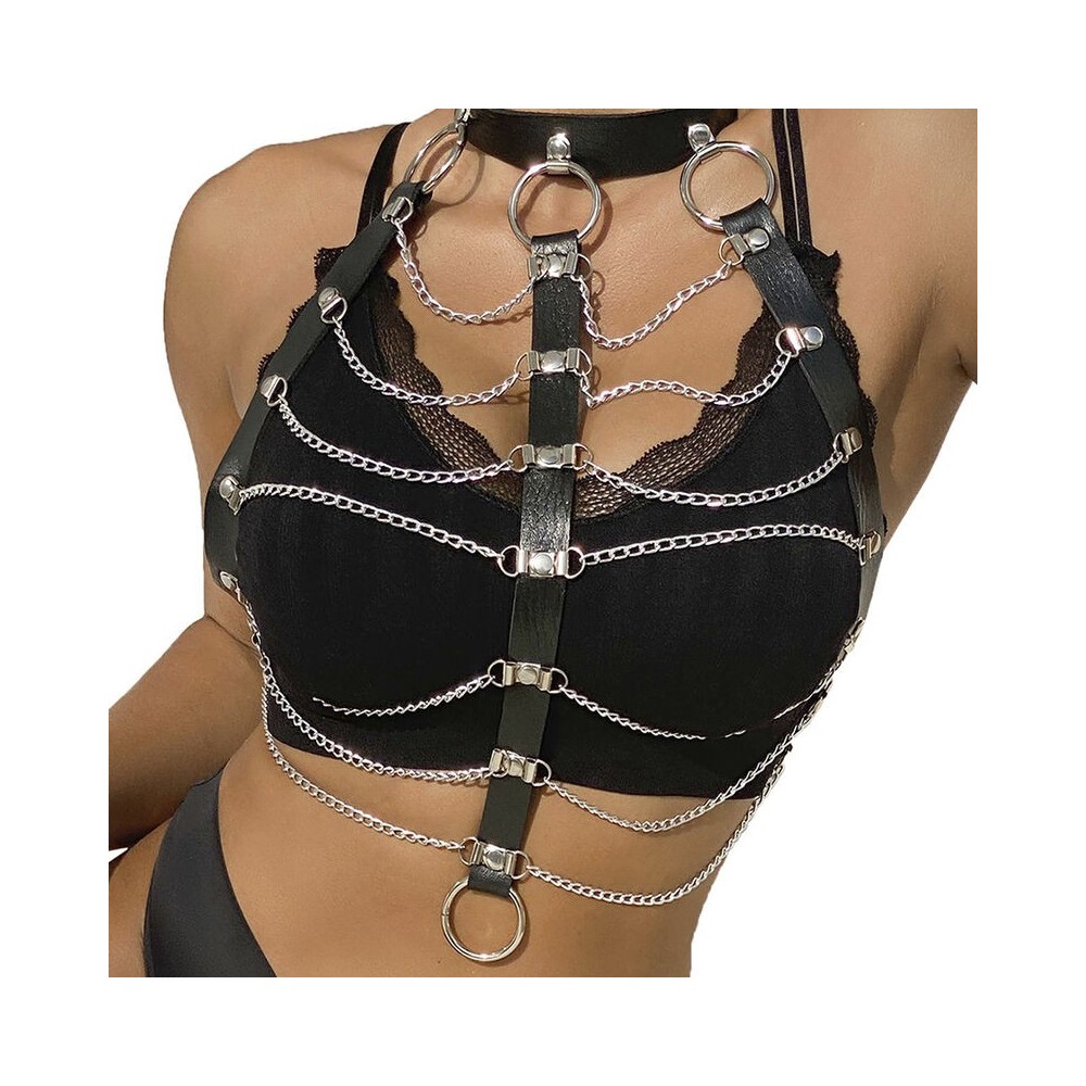 SUBBLIME - CHEST HARNESS LEATHER CHAINS BLACK ONE SIZE