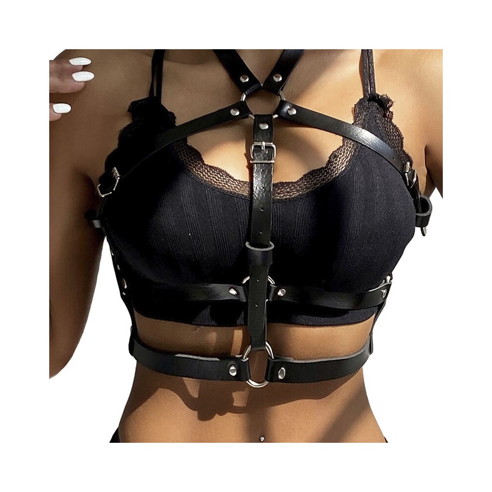 SUBBLIME - LEATHER RING CHEST HARNESS BLACK ONE SIZE