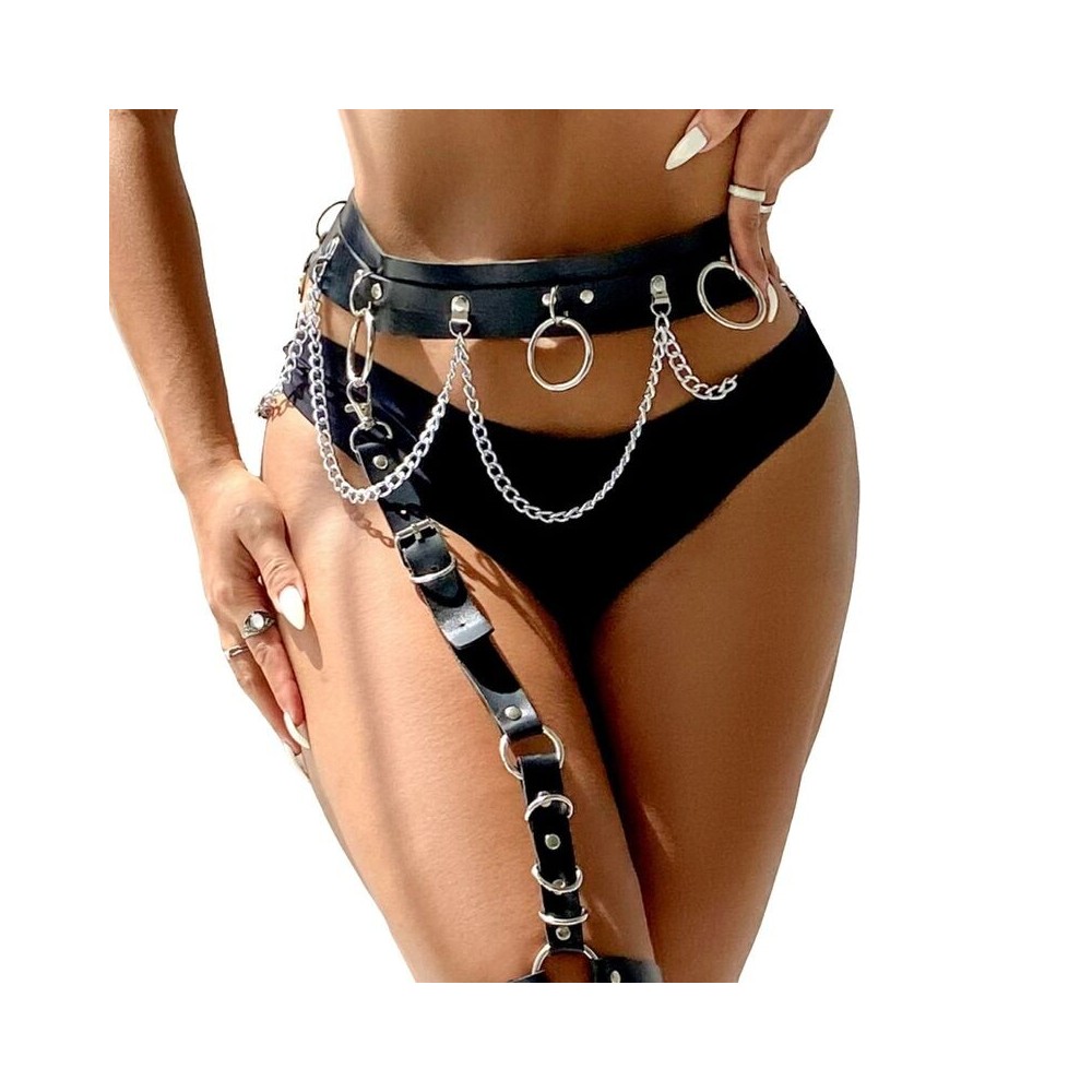 SUBBLIME - BELT AND GARTER HARNESS WITH RINGS AND CHAINDETAIL ONE SIZE