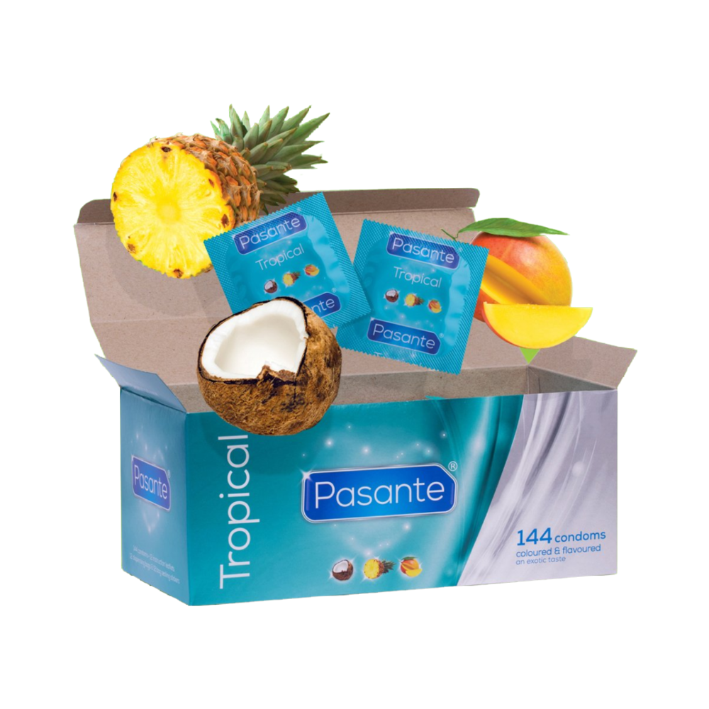 PASANTE - TROPICAL MANGO PINEAPPLE AND COCONUT FLAVOURED CONDOMS 53 MM 144 UNITS
