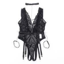 SUBBLIME - 954383 SEXY BODY MIT STRUMPFGÜRTEL SCHWARZ S/M